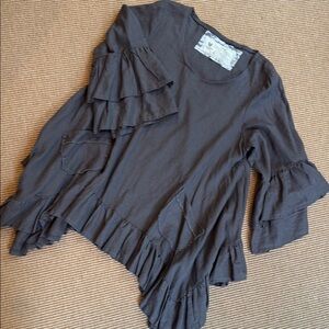 Farmhouse Frocks Charcoal Gray Ruffle Tunic w/ 3/4 Double Ruffle Sleeves